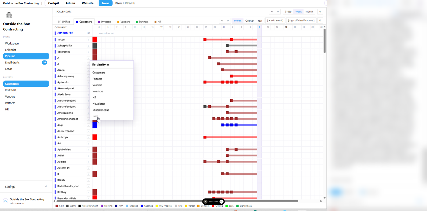 Fig 1. Pipeline → click a name in the left column → Re-classify, then choose the correct bucket.
