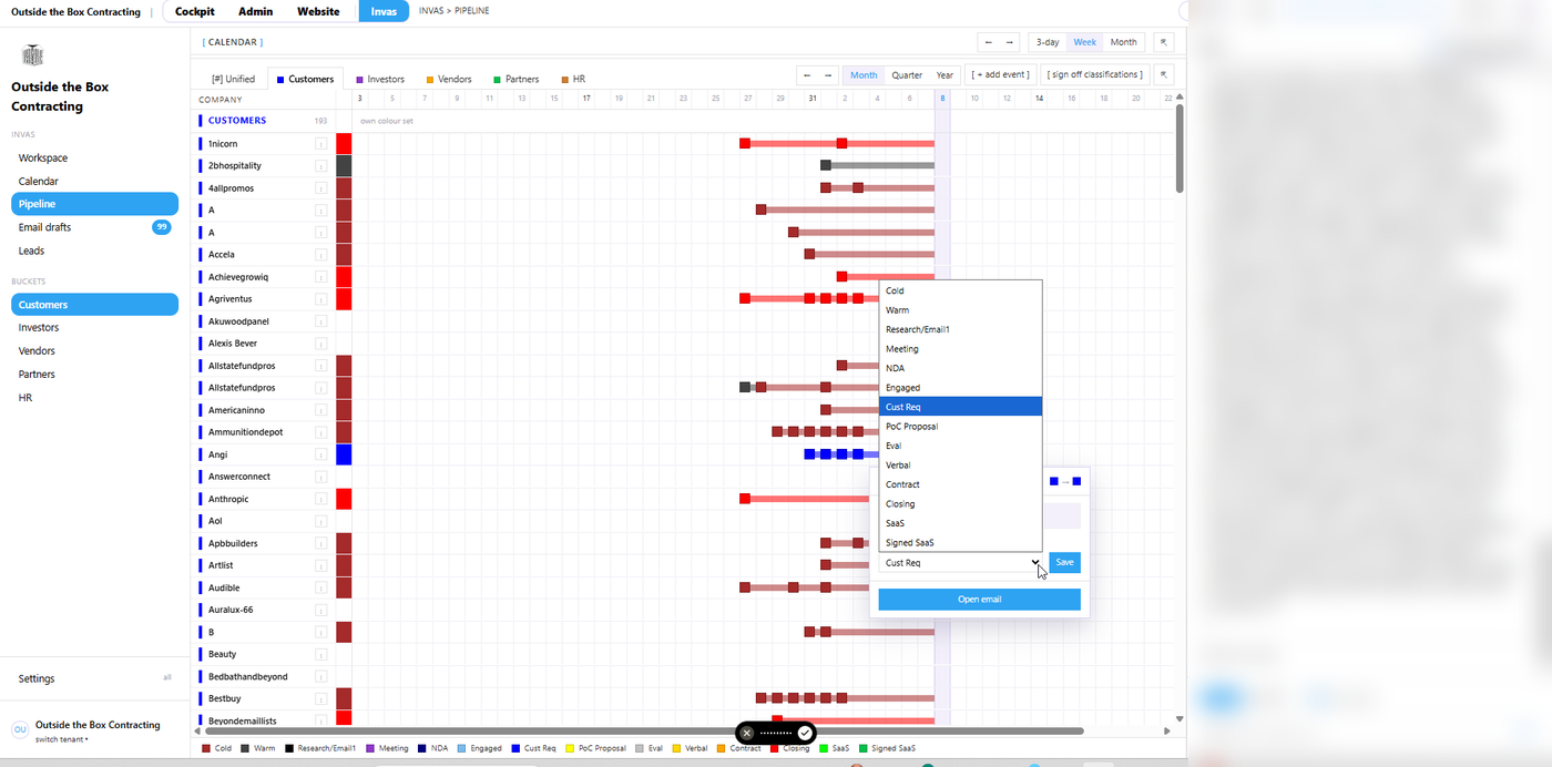 Fig 3. Open the stage dropdown and choose the real stage (here: Cust Req) to correct it.