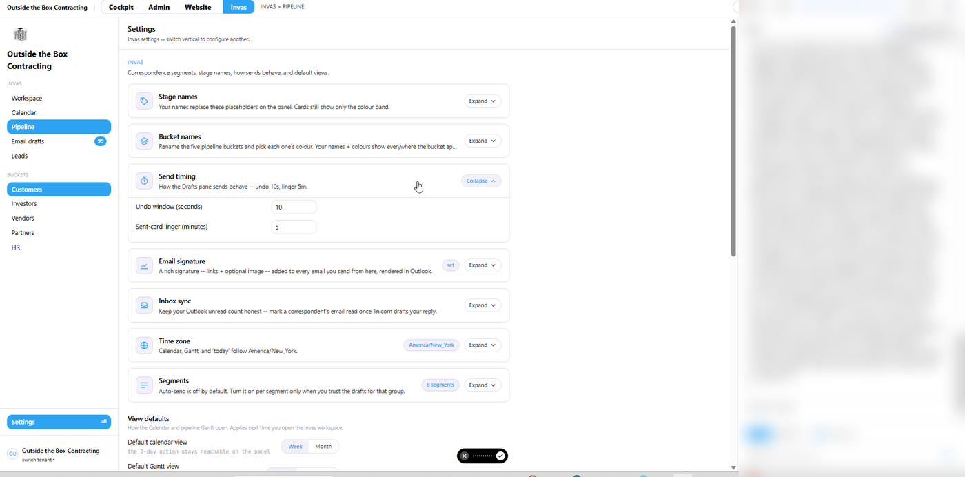 Fig 11. Send timing: the 10-second Undo window and how long a sent card lingers. Two separate settings.